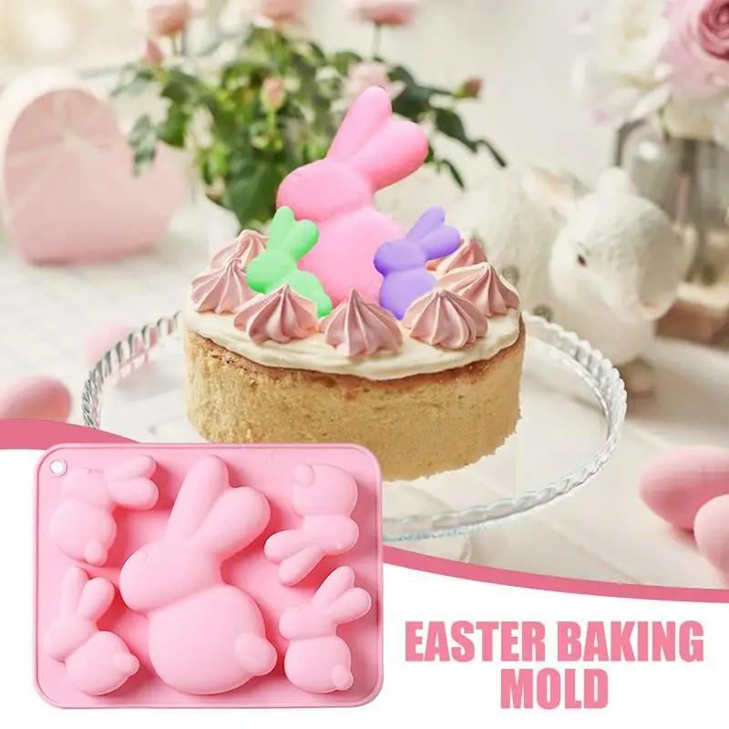 Easter Bunny Molds Easter Themed Silicone Cake Mold 5 Cavities Easter Kitchen Baking Supplies For DIY Cake Decoration Chocolate