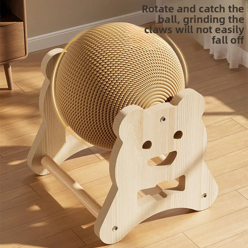 

sisal scratching ball roller vertical cat wooden scratching ball bear elephant self-hi to relieve boredom cat claw grinding toy