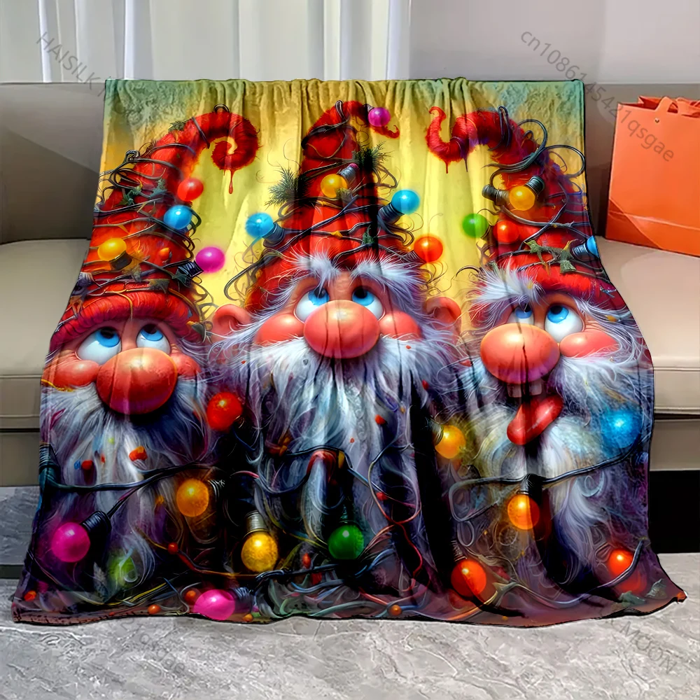 

1 шт., гномы запутанные в красочных огнях, одеяло, фланелевой материал, мягкий, теплый, для всех сезонов, дома, на открытом воздухе, для кемпинга, пикников, автофургона
