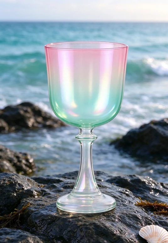 7INCH Alchemy Pink Green Gradient Stem Crystal Singing  Bowl Customizable Multiple Sizes with Mallet for Chakra Sound Therapy