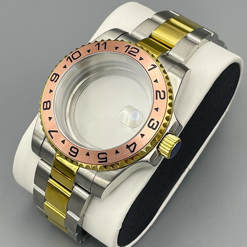 40mm NH35 Gold Silver Watch Case Waterproof for SUB NH35 NH36 7S26 4R Movement with Sapphire Crystal Glass Transparent Back