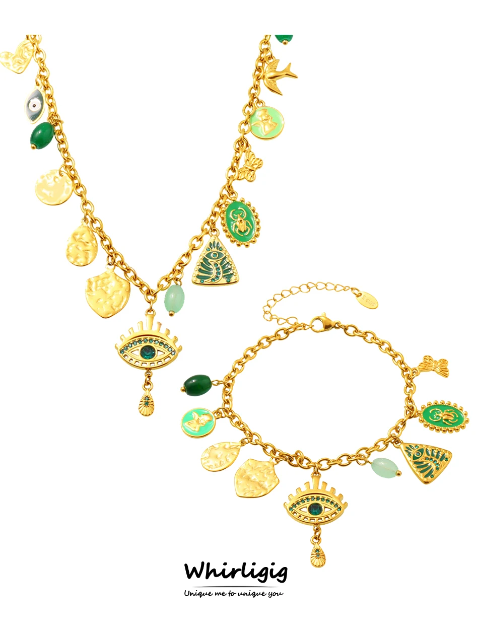 

Ethnic eye of evil Ethnic Necklace Bracelet For Women Female Bangles Gold Plated Stainless Steel Bohemia Luxury Jewelry