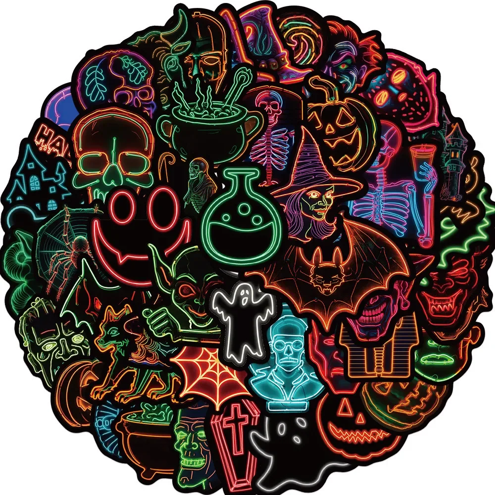 50PCS Cartoon Neon Gothic Halloween Graffiti Aufkleber für Fahrrad Hand Konto Federmäppchen Aufkleber