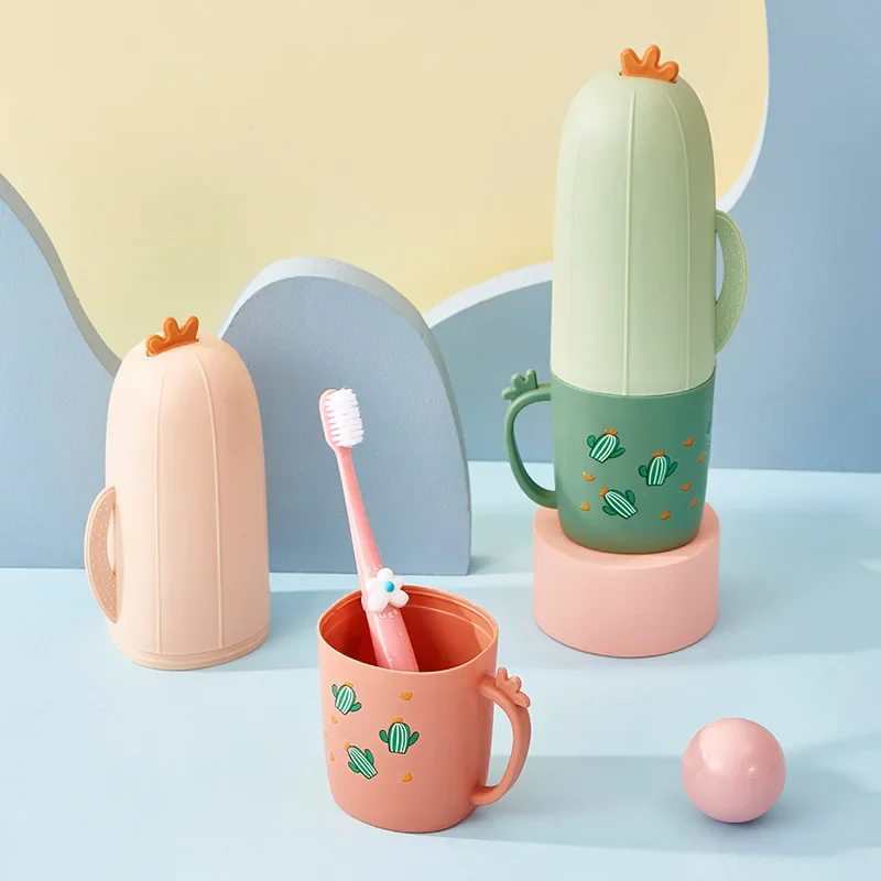 Travel Toothbrush Container Portable Toothbrush Case Well Sealed Wide Application Cute Cartoon Cactus Tumbler Cup Holder