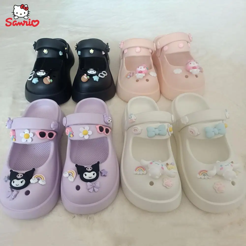 

Kawaii Sanrios Anime Kuromi Cinnamoroll My Melody Summer Kids Cave Hole Sandals Girl Boy Beach Slippers Quick Drying Shoes Gifts