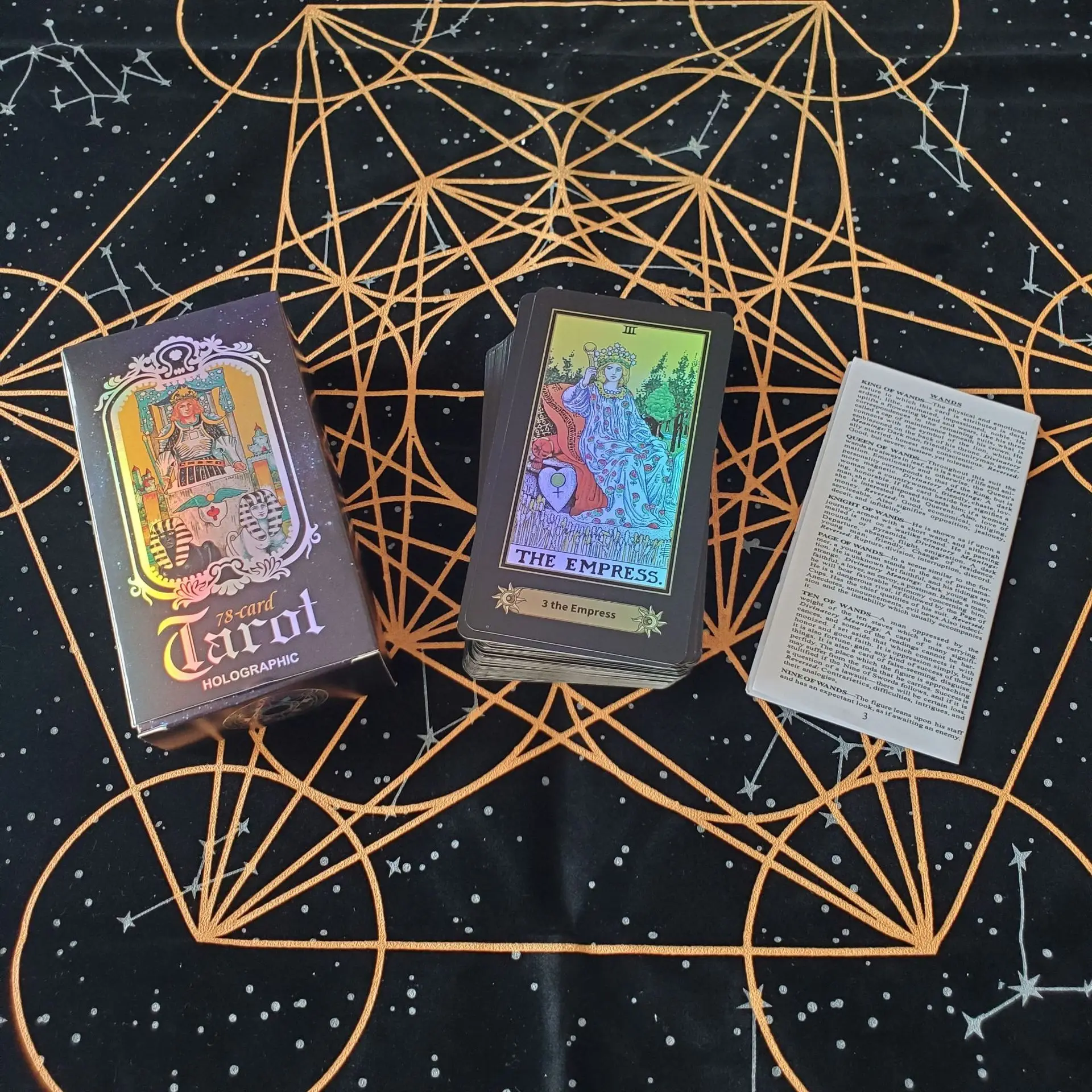 Shine Holographic Tarot Cards with Paper Guide Book Original Size King 78 Cards Deck Divination English Verson Oracle Board Game