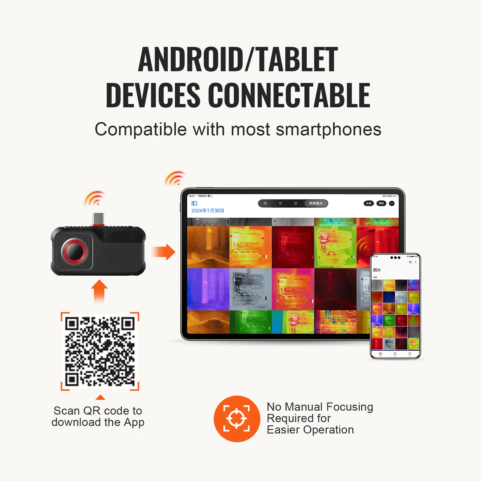 SucceBuy Thermal Imaging Camera 256 x 192 IR Resolution Thermal Imager 25Hz Refresh Rate Thermal Camera for Android Tablet