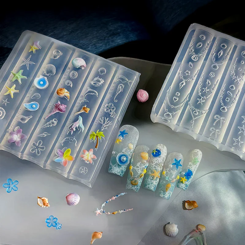 المحيط سلسلة الحيوان قالب من السيليكون البحر قذيفة محارة مسمار Stamplates نجم البحر قنديل البحر ثلاثية الأبعاد لينة سحر قالب مانيكير أدوات الاستنسل #2