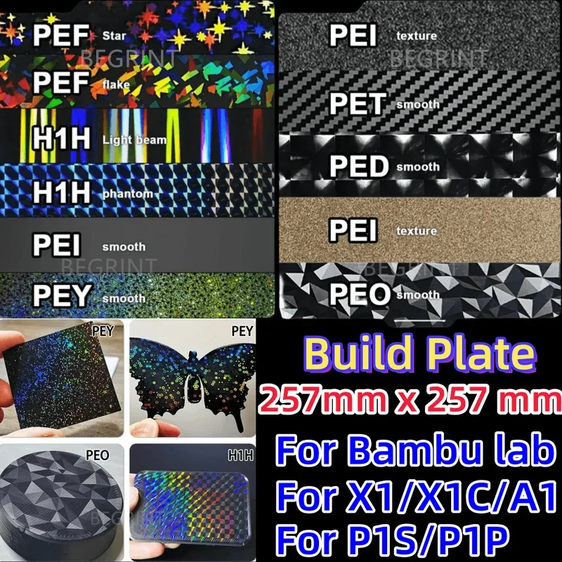 

Bambulab Build Plate Пружинный стальной лист Pei Sheet 257x257 P1s Bamboo Lab Smooth Bambulabs X1 Carbon P1P A1