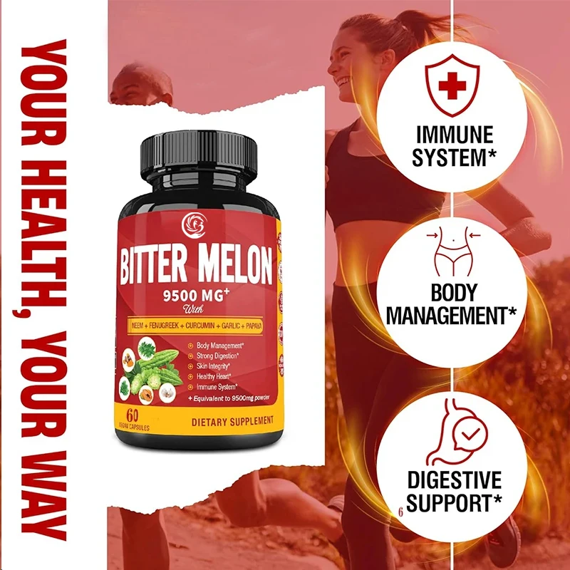 Organic Bitter Melon Extract Capsules -9500 milligrams of Indian Melon and Curcumin, supporting immunity and overall health