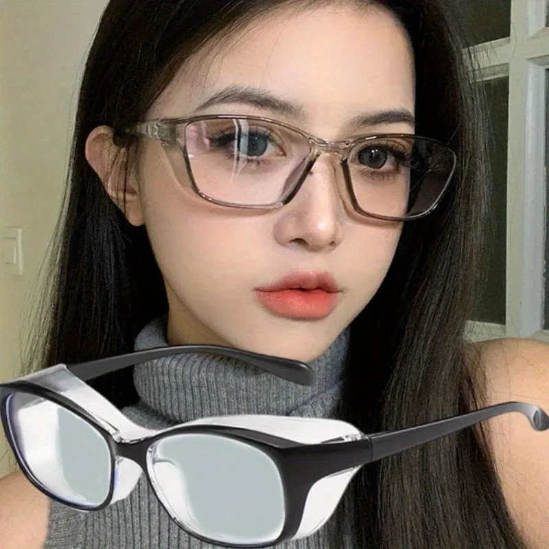 

2pcs Unisex windproof glasses - retro cat eye frame, transparent lenses, fully wrapped design, lightweight eye protector