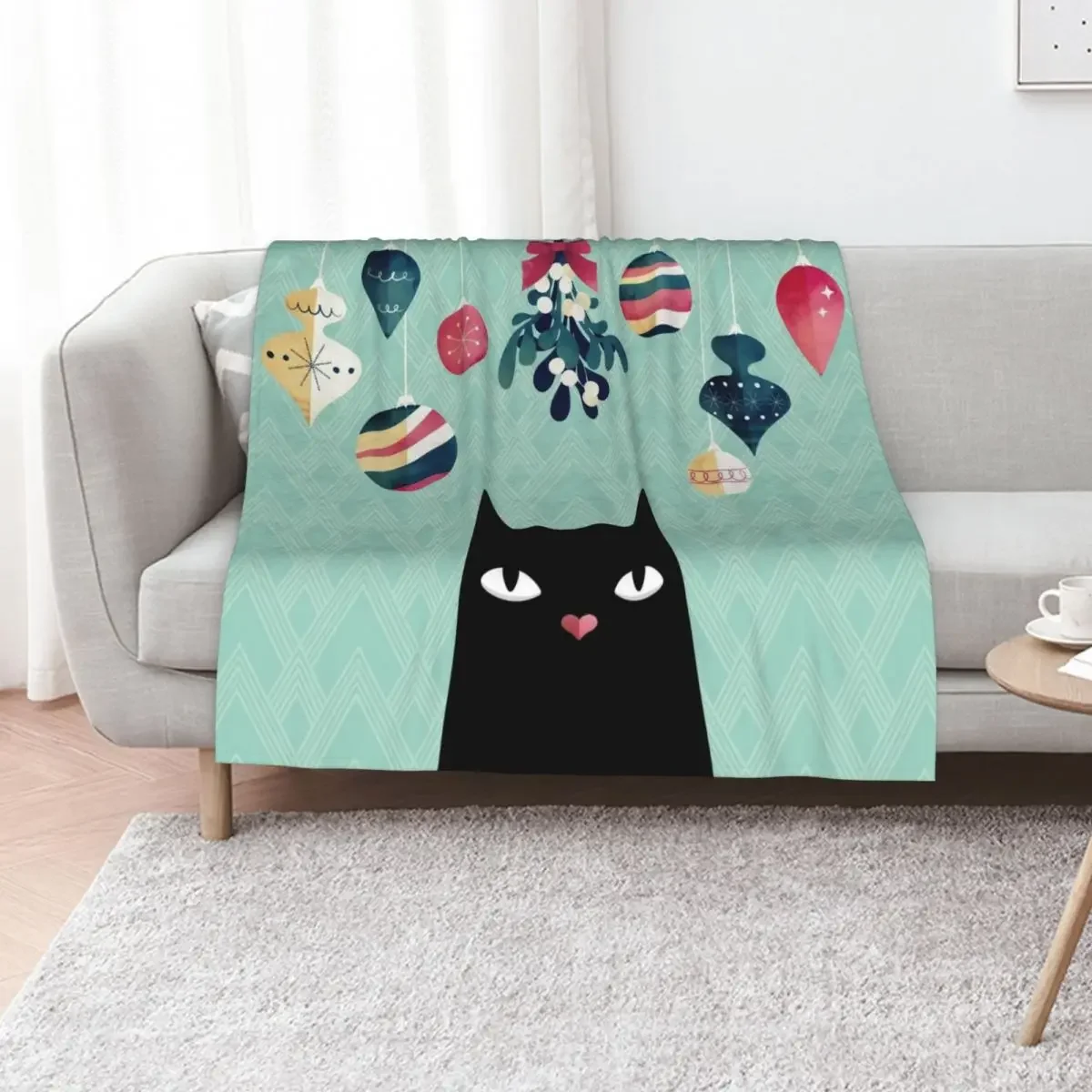 

Mistletoe (Black Cat) Throw Blanket Plaid on the sofa Fashion Sofas Luxury Brand Polar Blankets