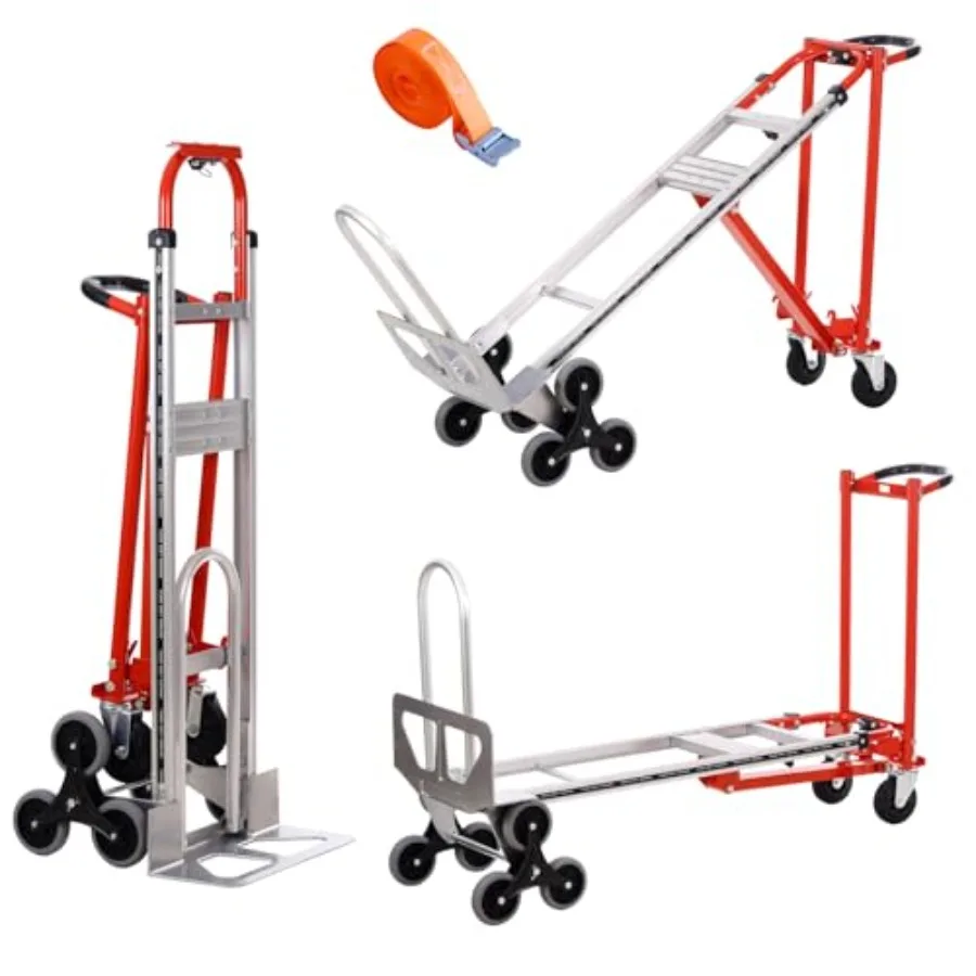 

Industrial 3-in-1 convertible hand truck for stairs and moving, aluminum construction, black/grey, 1000 lbs capacity with stair