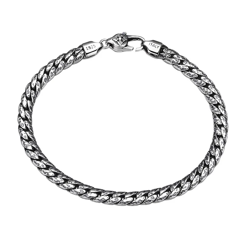 Imagem -06 - Sterling Silver Bracelet para Homens e Mulheres Flat Snake-chain Hammer Texture Pattern Fashion Jewelry Novo Bocai-s925