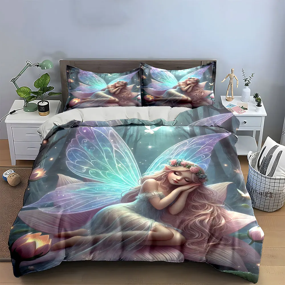 Fairy-Themed Decorative Set Bedding Set with 1 Duvet Cover 2 Pillowcases Single Double King Queen, Gift