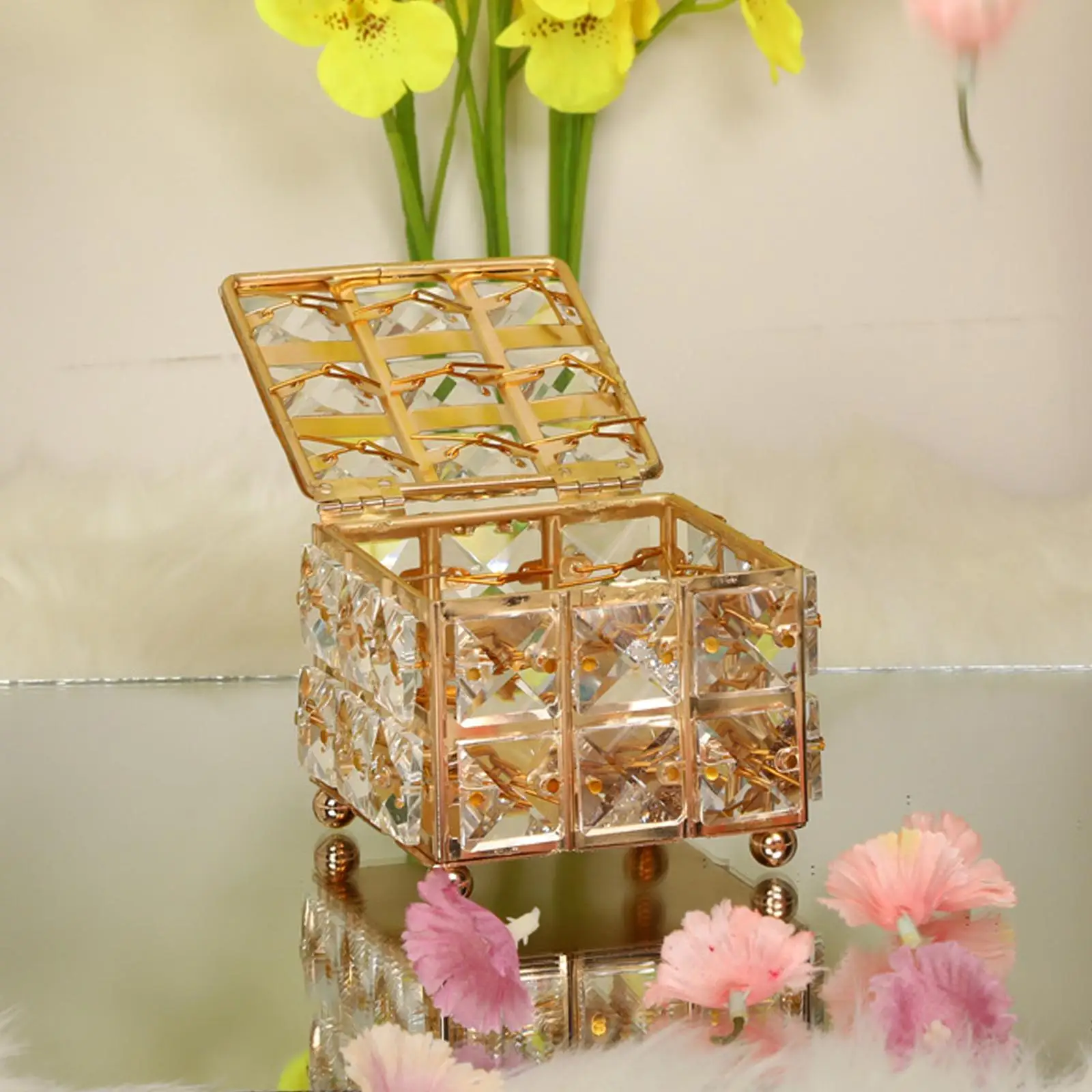 Exquisite Golden Crystal Jewelry Box Trinket Keepsake Treasure Storage Case