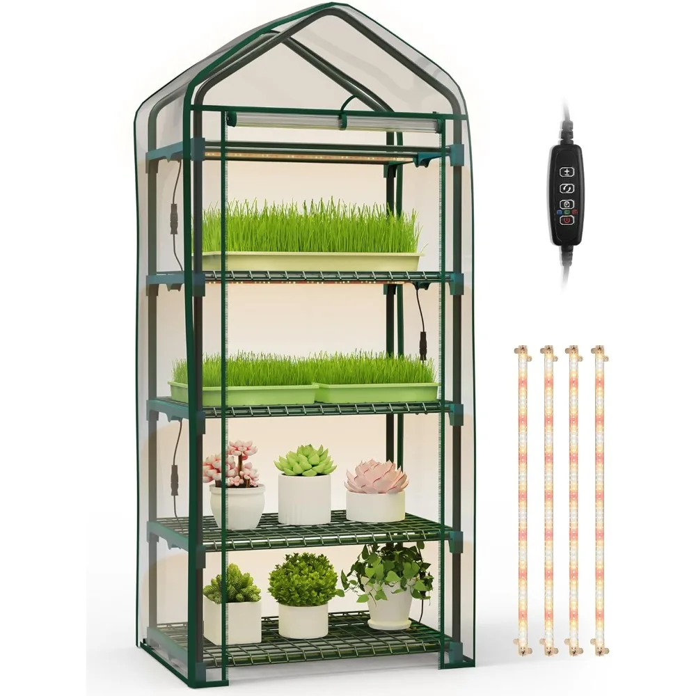 

Indoor Greenhouse with Grow Lights, 4 Tier Greenhouse with 4 Full Spectrum Plant Grow Lights for Early Spring Seed Germination.
