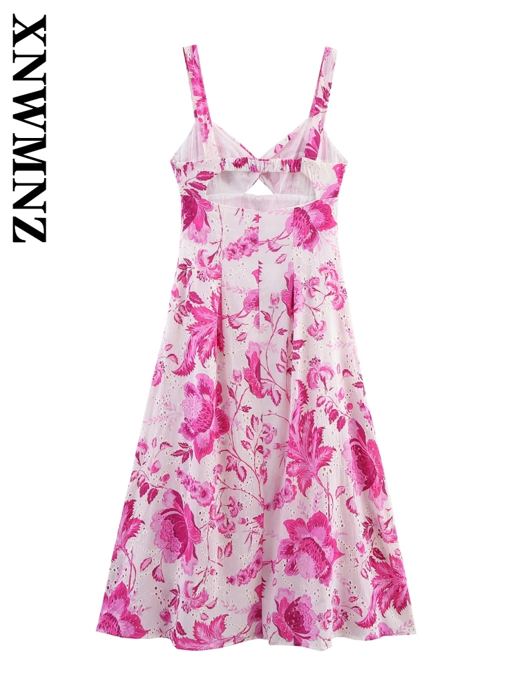 XNWMNZ 2025 Summer Woman boho Sleeveless midi Dress Chic Holiday Female wide shoulder strap Shoulder Fashion Backless Dresses