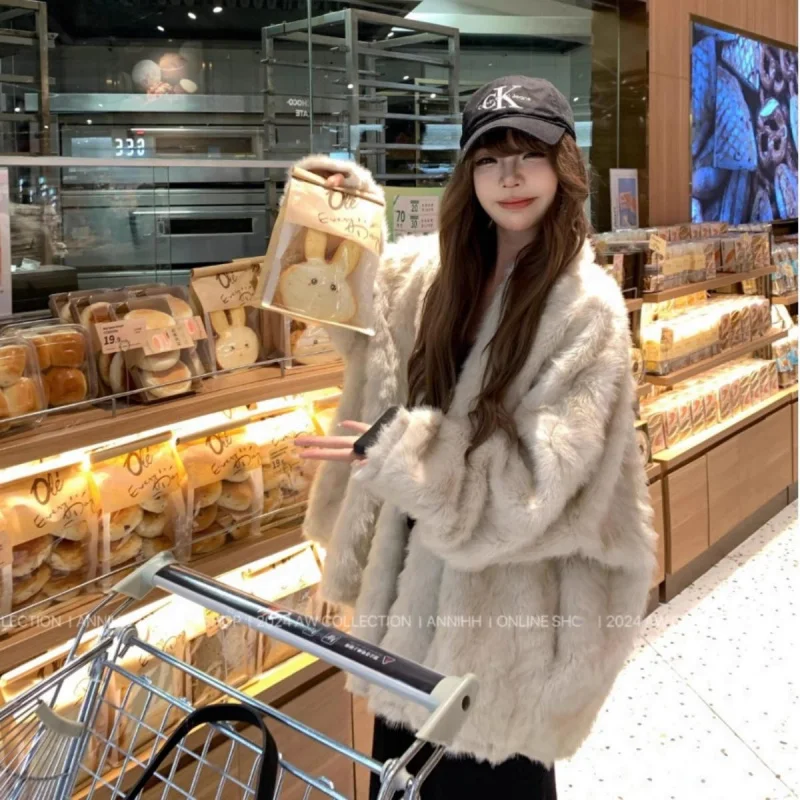 New Fur Winter Lazy Loose Style No Button Design Fur Coat Imitation Mink Fur Oversized Fur Coat