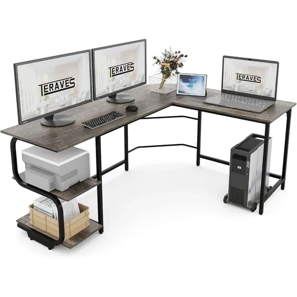 

L Shaped Desk with Large Surface, 61 Inch Sturdy Corner Desk with Storage Shelves, Premium Office Computer Desk Workstation