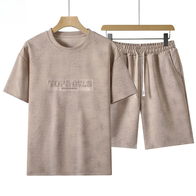 Summer T shirt Set For Men Letter print Men's T-shirt Short Sleeve+Shorts 2-Piece Set Sports Young Style Shorts Beach Man Suit