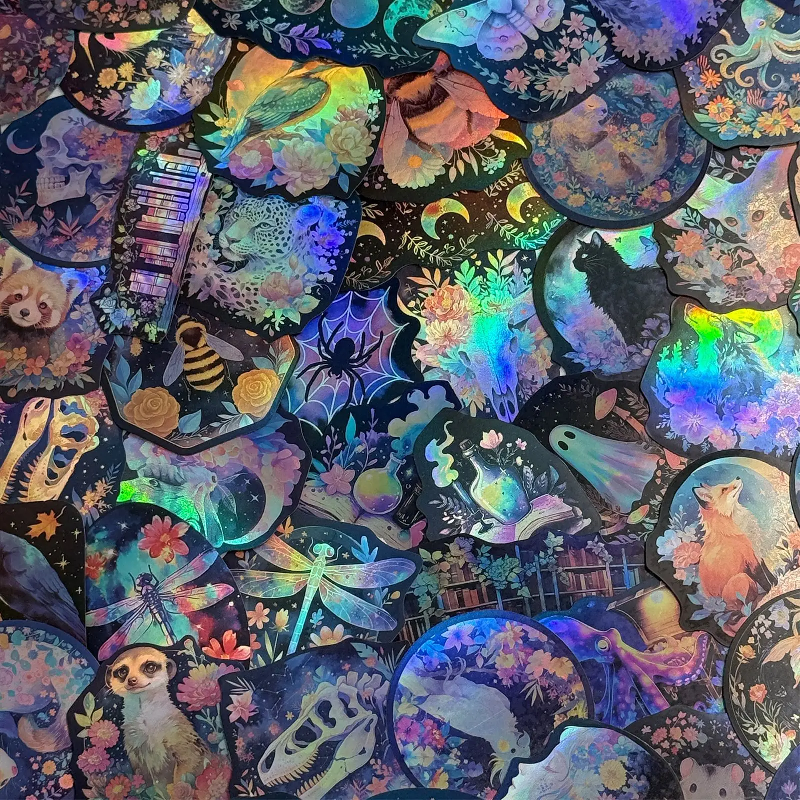 50PCS Tier Blumen Graffiti Aufkleber Laser Stil Cartoon Dekoration Kinder Spielzeug DIY Kühlschrank Gepäck Laptop Gitarre Auto Fahrrad Aufkleber