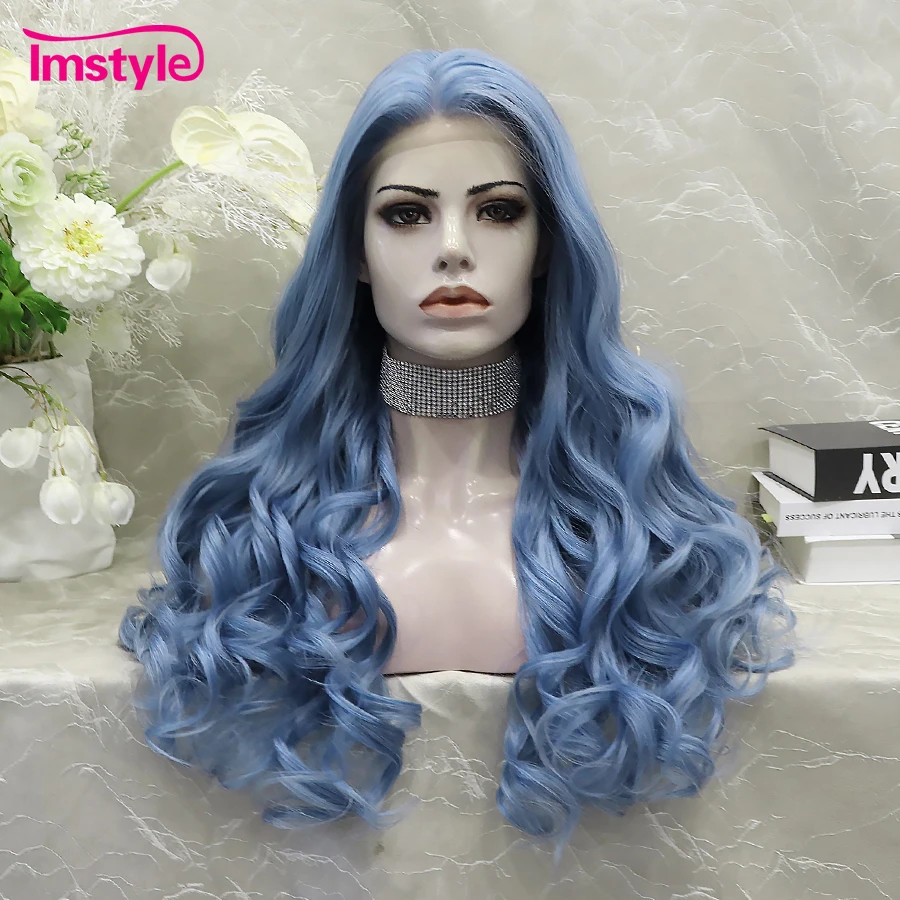 

Imstyle Blue Wig Synthetic Lace Front Wig Natural Wavy Long Wigs For Women Heat Resistant Fiber Cosplay Wig