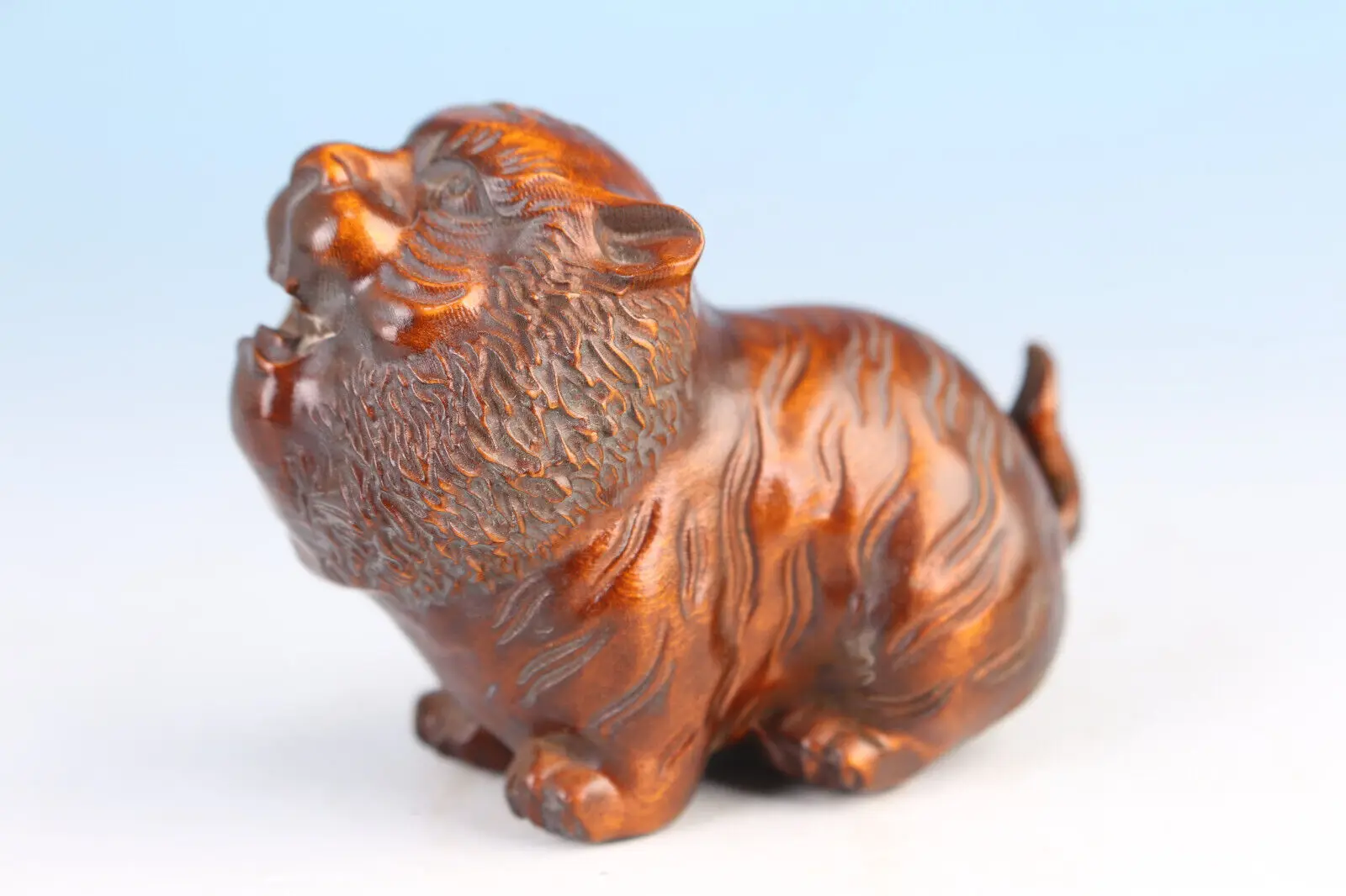 lovely Rare art Chinese boxwood tiger figure fortune statue gift