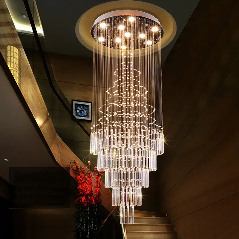 Modern LED Staircase Crystal Chandelier Hotel Restaurant K9 Crystal Lamp Villa Large Living Room Chandelier Home Lighting