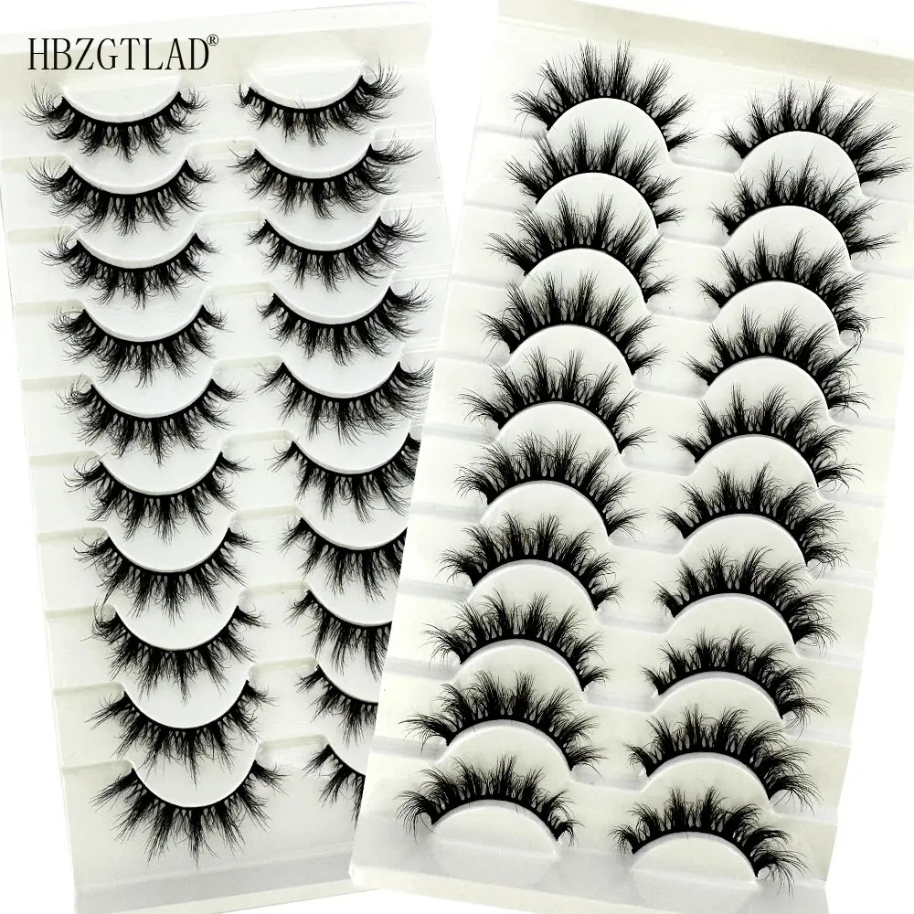 New 10 Pairs False Lashes 5D Faux Mink Lashes Fluffy Soft Volume Natural Eyelashes Cross Eyelashes Lashes Reusable Makeup Cils