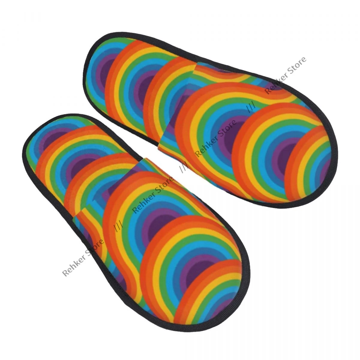 Wavy Rainbow Colorful Lines Indoor Slippers Furry Slipper Winter Home Shoes House Flat Closed Toe Slides Flip Flops