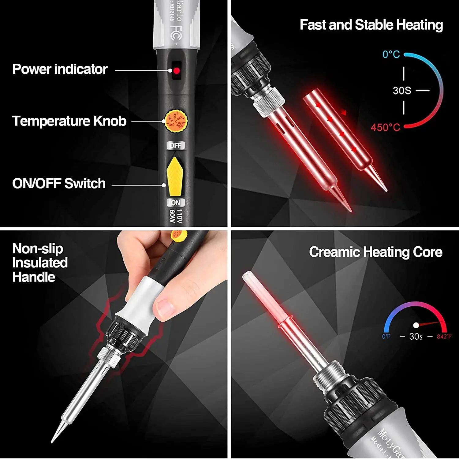 60W 110V US Plug Electric Soldering Iron Adjustable Temperature Welding Solder Rework Station Fast Heat Pencil Tips Repair Tool