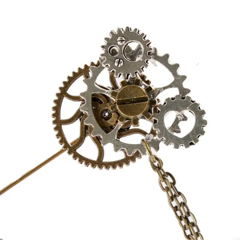 Steampunk Vintage Gear Brosche Kette Kragen Pin Gothic Anstecknadel Abzeichen Schmuck für Damen und Herren Halloween Party Kostüm – Detail 4