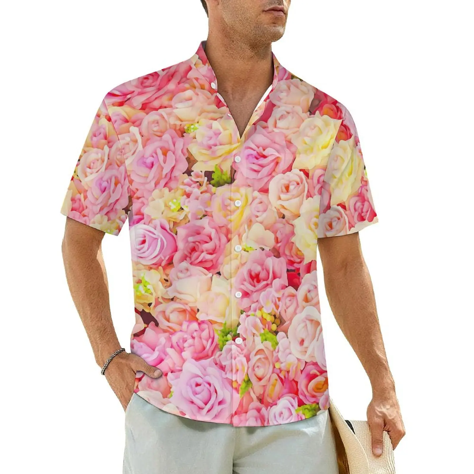 

Hawaii Shirt Beach Rose Garden Blouses Flowers Print Vintage Casual Shirts Male Short-Sleeve Y2K Funny Oversized Clothing