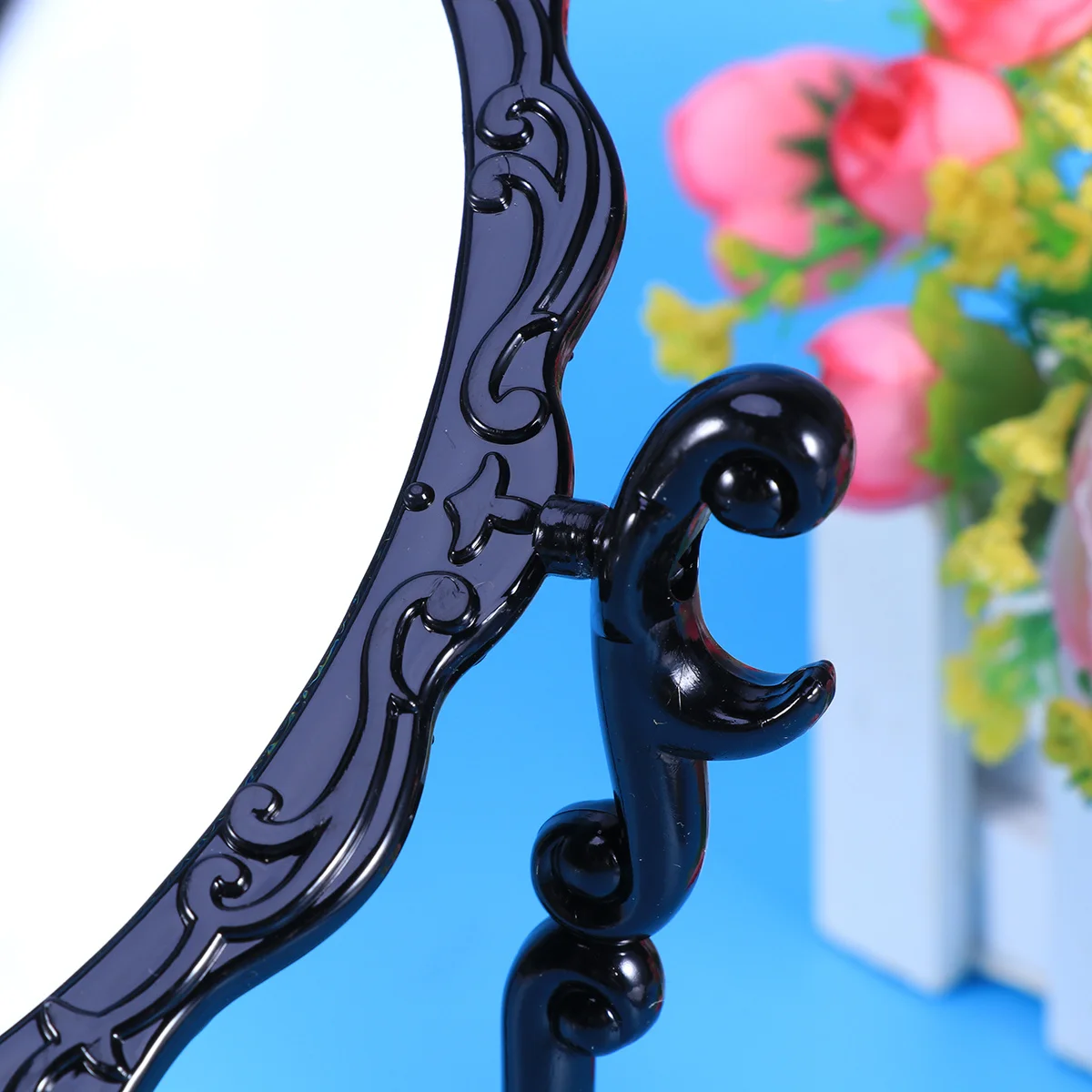 Embossed Swivel Makeup Mirror Ultra Flat Smooth 360 Degree Rotation Non Slip Base Dressing Tabletop Mirror