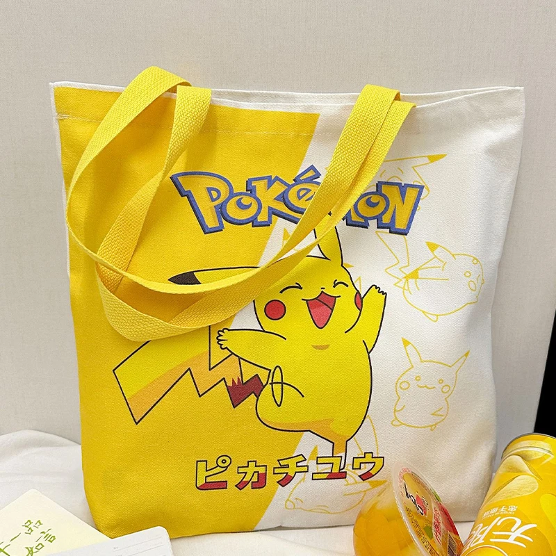 Nowa torba płócienna Kawaii Pokemon Pikachu Eevee Anime Cartoon Cute Student Outdoor Handbag Book Storage Bag Kids Toys Girls Gifts