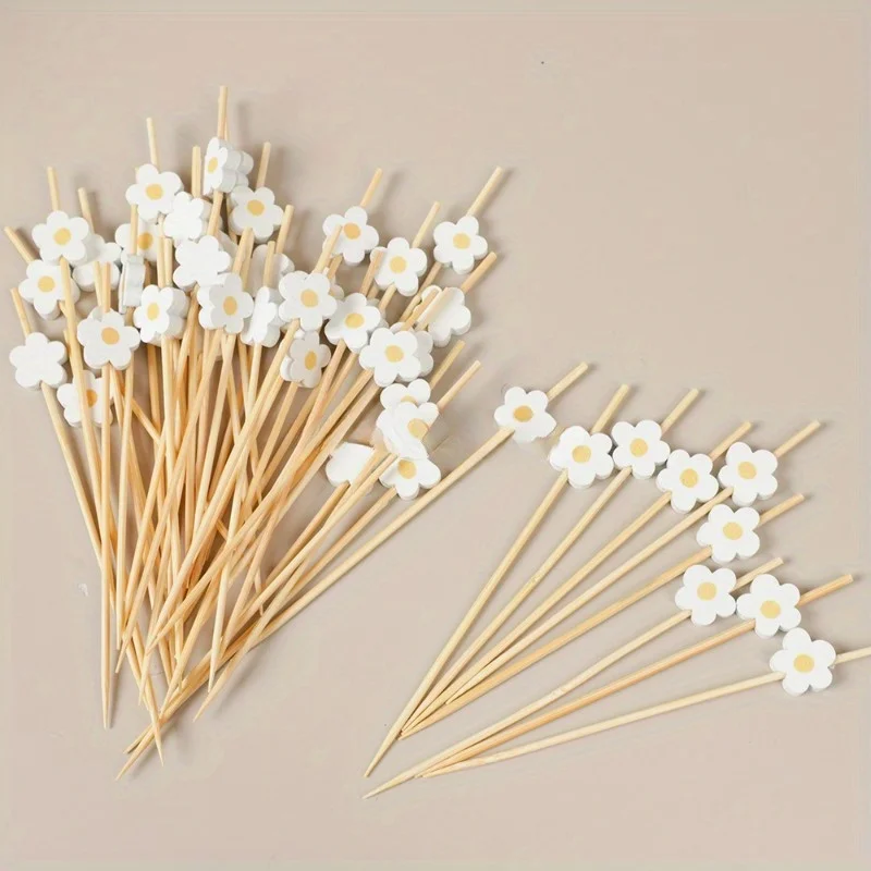 10 palitos de postre de madera Stevia, diseño elegante de flores blancas, adecuados para cumpleaños, bodas, decoraciones para pasteles