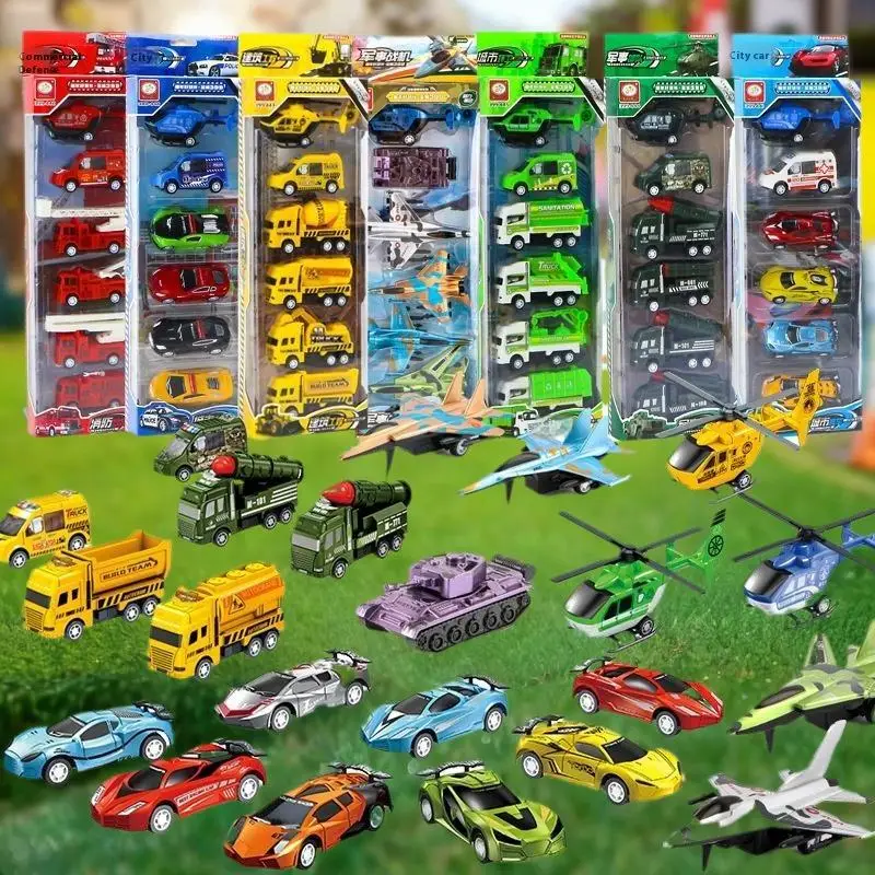 Boys Toy Collection: 4/6Pcs Inertia Pull Back Engineering Vehicle & Sanitation Truck Models