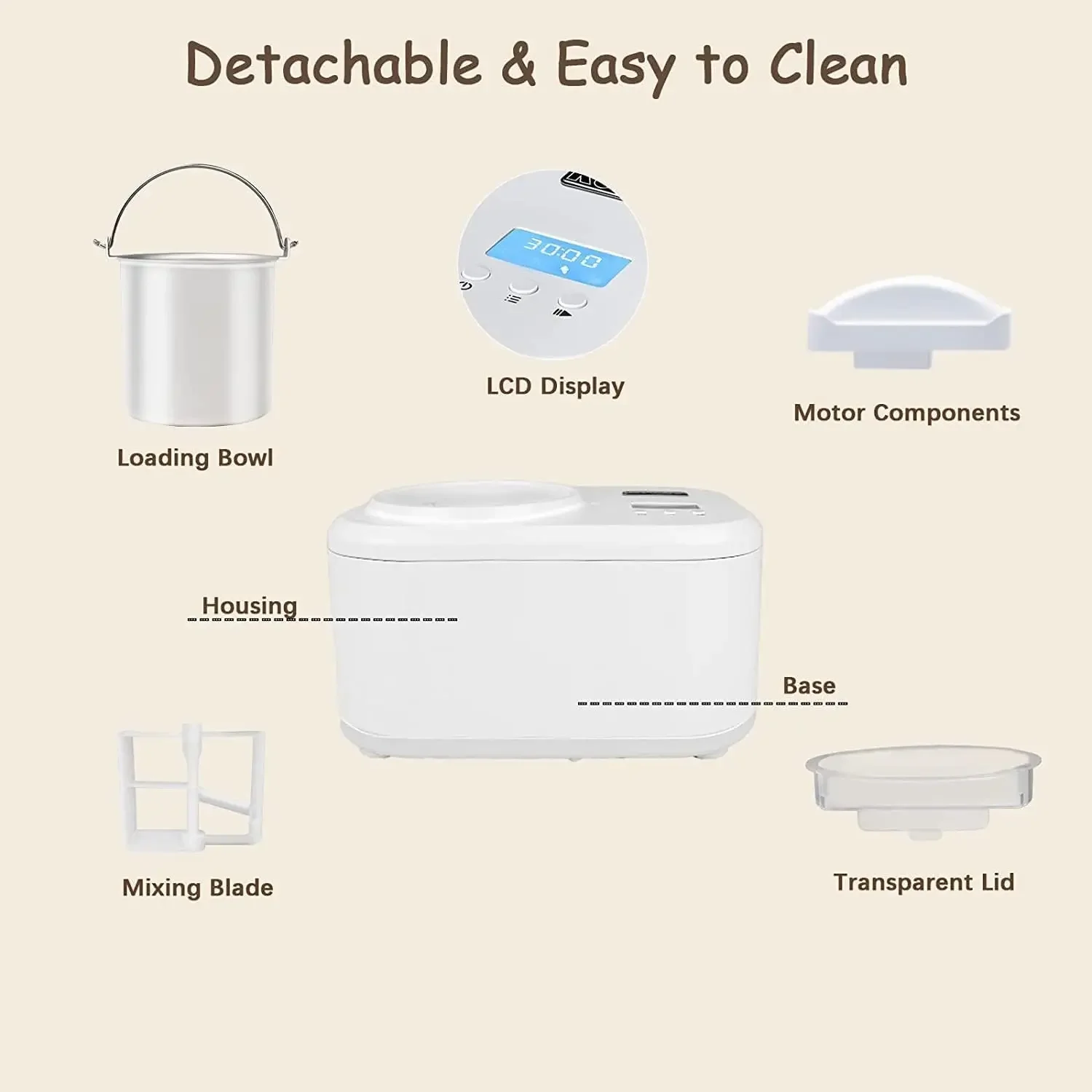 1.2-Quart Automatic Ice Cream Maker with Compressor, No Pre-freezing, 4 Modes Frozen Yogurt Machine with LCD Display & Timer, El