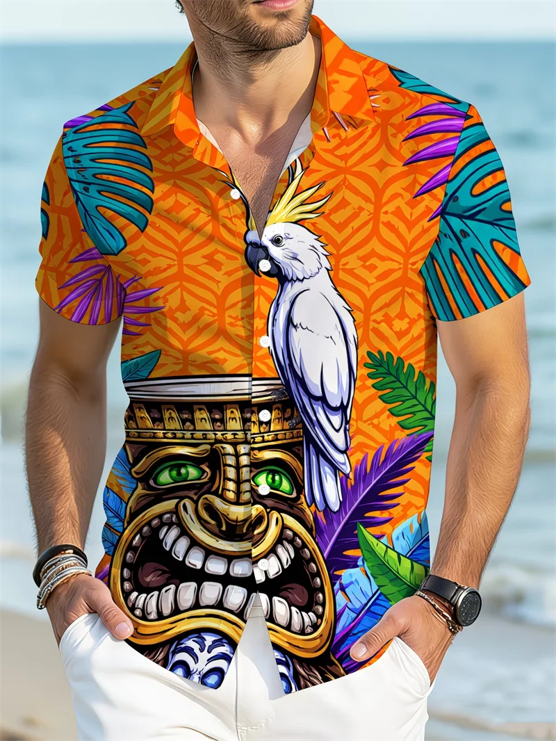 

Sunset Flamingo Hawaiian Man Women Shirts Orange Palm Tree Print Short Sleeve Beach Casual Vacation Tops Cheap Clothes