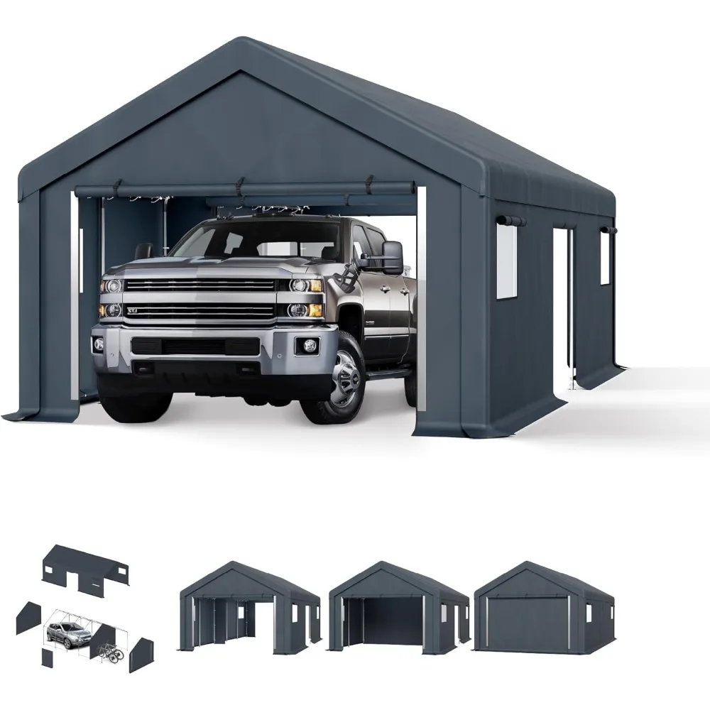 

13'x24'x9.6 'outdoor portable storage shed garage with foldable zipper door and ventilation vent, garage kit tent, gray