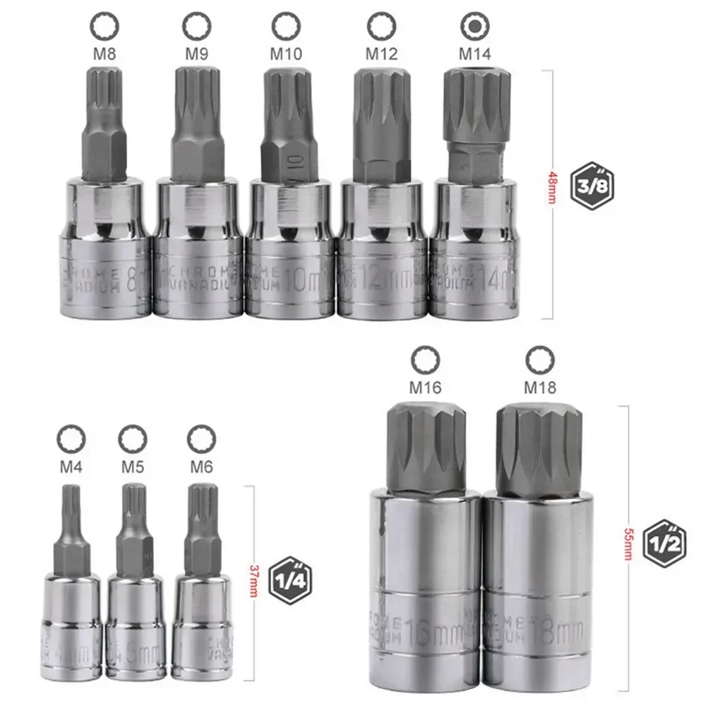 10 Pcs XZN 12 Professional Point Triple Square Spline Bit Socket Set Tamper Proof with Case Automotive Tool Kit High Quality