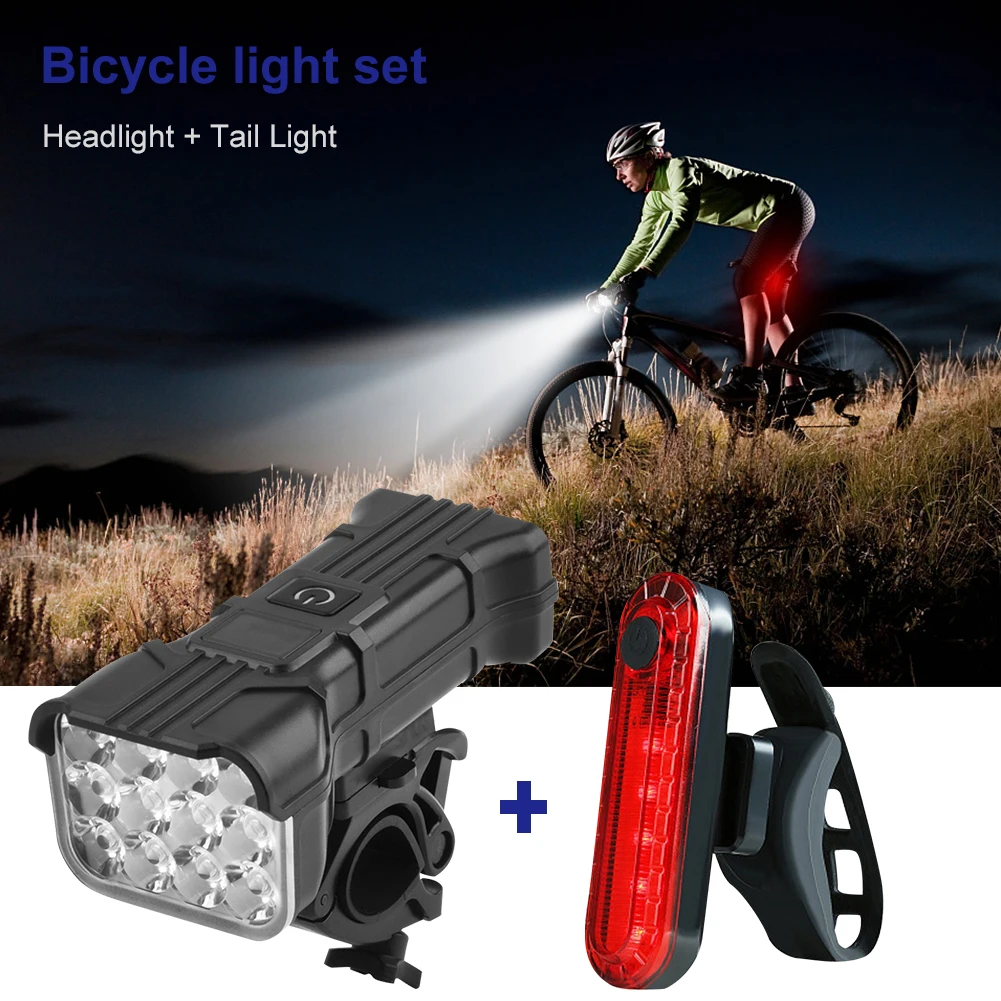 Bike Front and Rear Lights Bike Safety Light Set 360 Degree Rotating Super Bright Bike Light with Honk 1200Mah for Night Riding