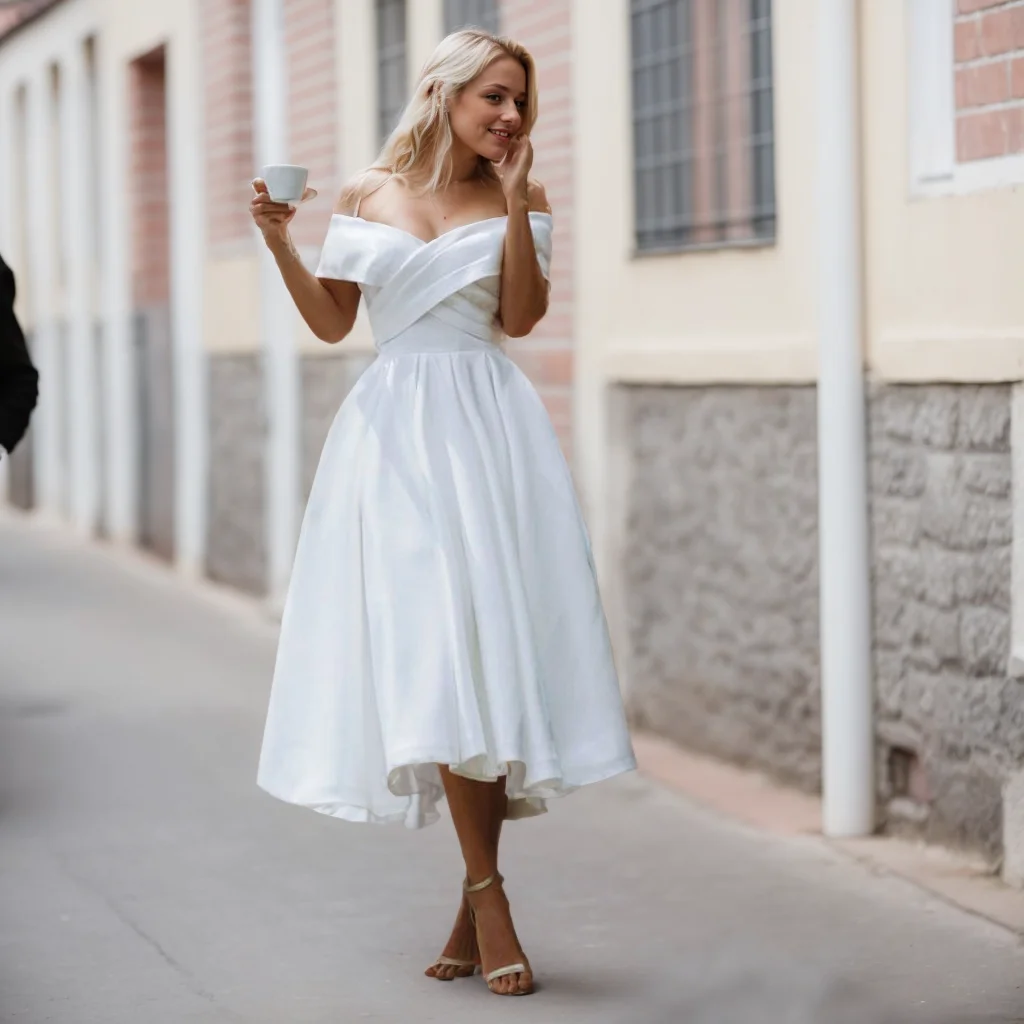 Vestidos de novia de satén personalizados con hombros descubiertos, vestido de novia largo hasta el té, vestido de fiesta sencillo para boda, vestidos de novia