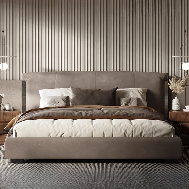 

180x200cm Italian Double Bed Headboard High End Modern Master Bedroom Marriage Bed King Size Frame Twin Cloth Wooden Furniture