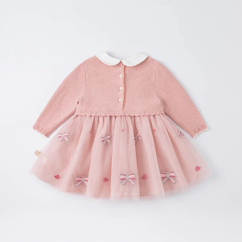 

DB1220462 dave bella spring baby girls cute bow mesh sweater dress fashion party dress kids girl infant lolita clothes