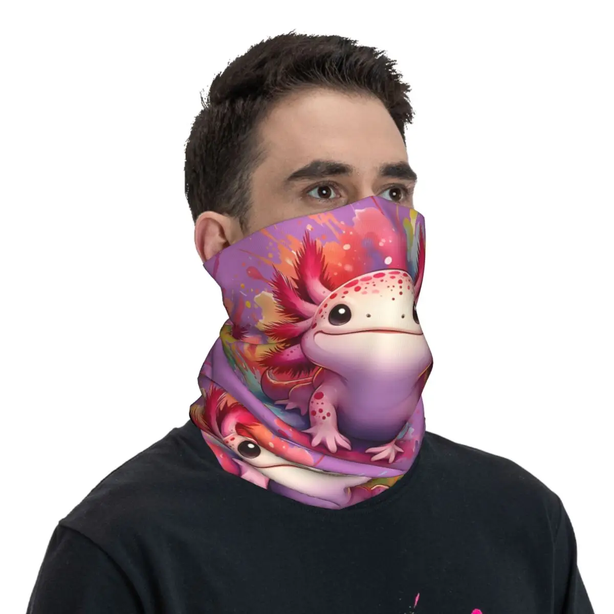 Axolotl Art Fino Envoltório Lenço, Bandana Gaiter Pescoço, Cara Capa Headband