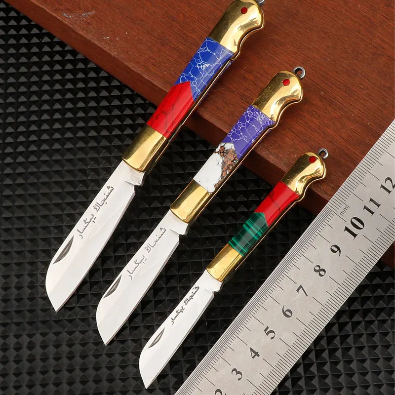 

4CR14 Stainless Steel Sharp Folding Blade Knife Brass Handle Outdoor Camping Utility Keychain Tool EDC Pocket Knives For Men