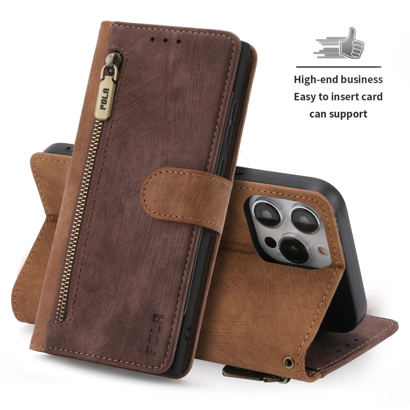 

Zipper Wallet Flip Leather Cards Case Stand Phone Cover for iPhone 14 15 16 Pro Max 13 12 11 SE X XS XR Plus Series