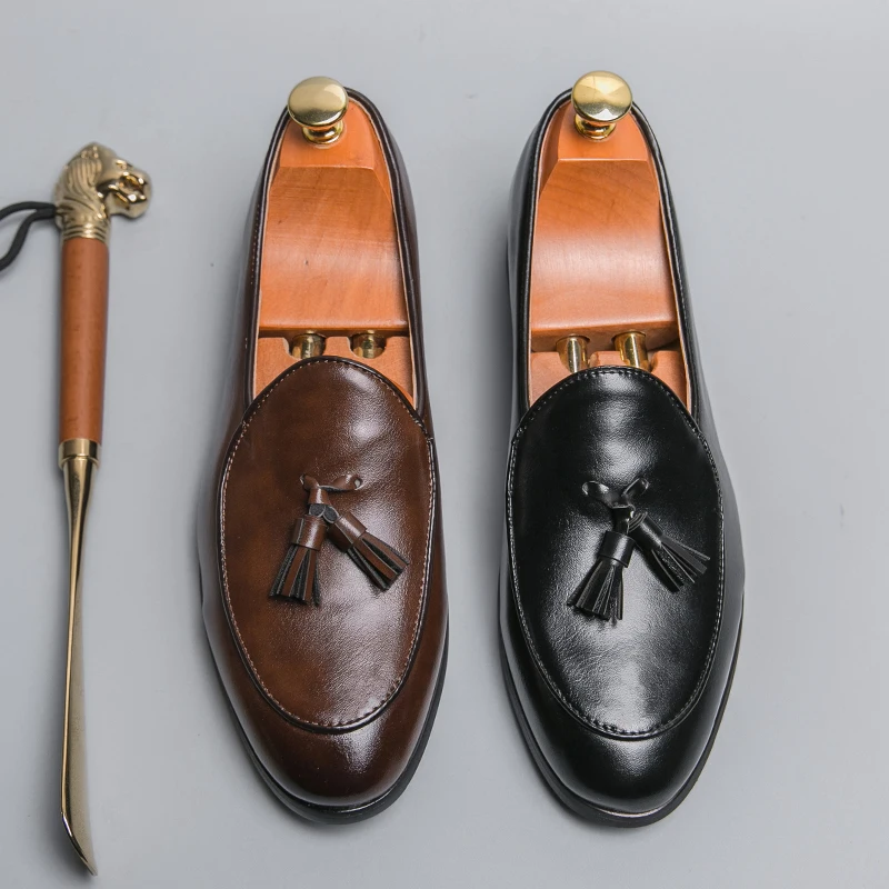 

Size 38-46 New Classic Men's Business Shoes with British Breathable Simple Tassel Leather Shoe Style Casual Formal Shoes for Men